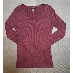 Rue 21 Womens Maroon v neck long sleeve shirt Size Extra Large XL Vintage